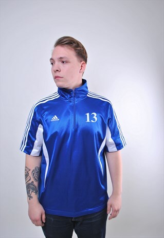 90S ADIDAS BLUE ZIPPED UP ATHLETIC VINTAGE MEN TSHIRT