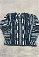 VINTAGE KNITTED JUMPER ABSTRACT 3D PATTERNED KNIT SWEATER