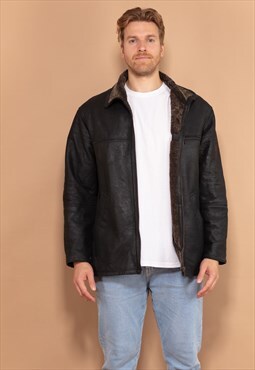 Vintage 90's Men Sheepskin Jacket in Black
