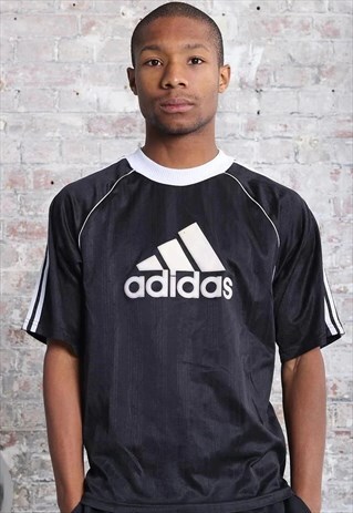 VINTAGE ADIDAS BIG LOGO THREE STRIPE T-SHIRT BLACK