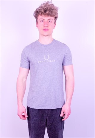 VINTAGE FRED PERRY EMBROIDERY T-SHIRT IN GREY