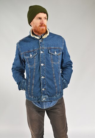 DARK BLUE LINED DENIM SHERPA JACKET