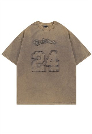 Basketball t-shirt number patch tee grunge top vintage brown