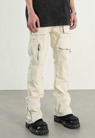 WHITE CARGO DENIM JEANS PANTS TROUSERS