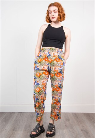 VINTAGE 90'S BRIGHT MULTICOLOURED FLORAL TROUSERS