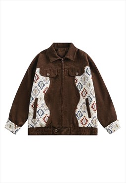 Patchwork corduroy jacket Aztec denim bomber ethnic coat