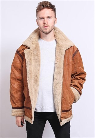 VINTAGE LEATHER AVIATOR FLEECE JACKET