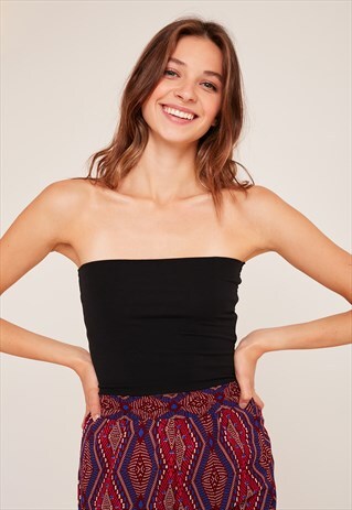 SUBDUED BLACK BANDEAU TOP