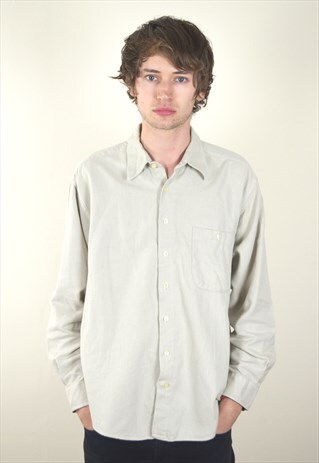 90S VINTAGE CREAM LONG SLEEVE FLANNEL SHIRT
