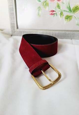 Vintage Belt Woman Thin Belt Belt in Leather Red 80s Golden 