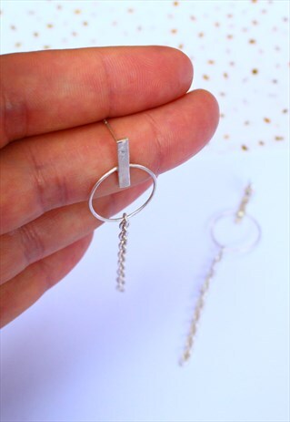 SILVER HOOP EARRINGS WITH CHAIN DROP