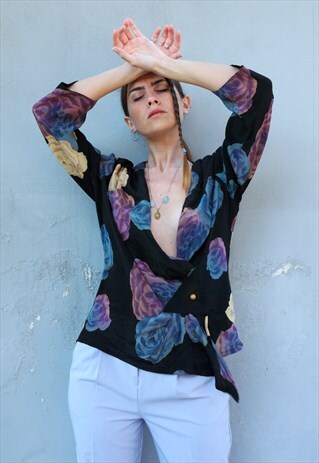 VINTAGE 80S ROSE PRINT BLOUSE