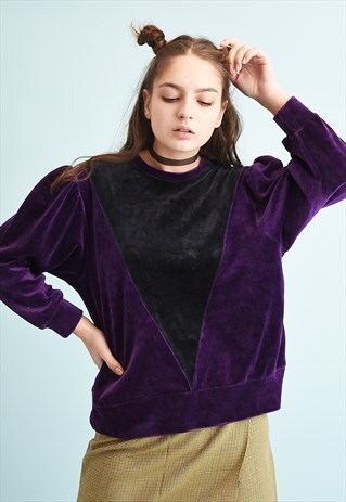 80'S RETRO ATHLEISURE VELVETEEN SWEATSHIRT JUMPER