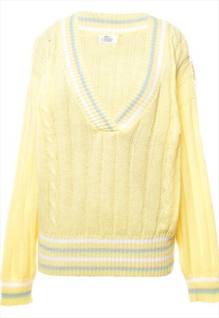 VINTAGE BEYOND RETRO YELLOW CABLE KNIT JUMPER - XL