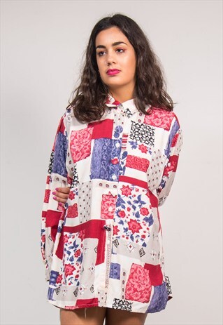 90'S VINTAGE CRAZY FLORAL PATTERN OVERSIZE SHIRT