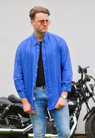 RALPH LAUREN USA DODGER BLUE LINEN SHIRT