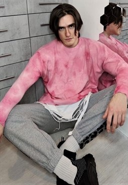 Tie dye sweater gradient knitted jumper neon top in pink