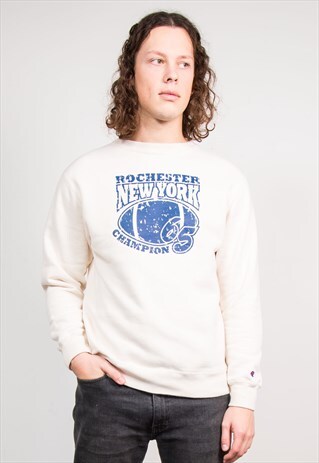 VINTAGE 90'S CREAM CHAMPION AMERICAN FOOTBALL SWEATSHIRT
