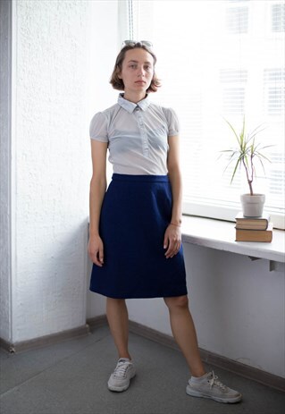 VINTAGE 80'S NAVY WOOL MINI SKIRT