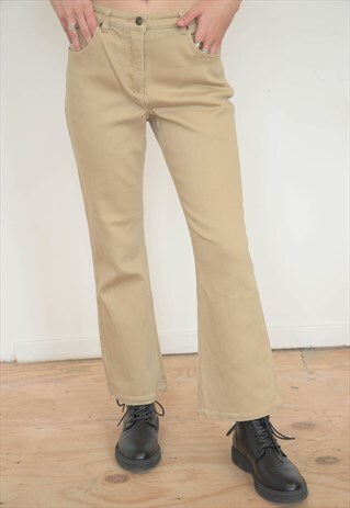 VINTAGE 00S Y2K DENIM FLARES IN BEIGE