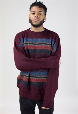 VINTAGE 90S BURGUNDY PATTERNED JUMPER