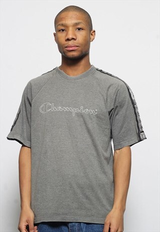VINTAGE CHAMPION LOGO BIG SPELL OUT T-SHIRT GREY