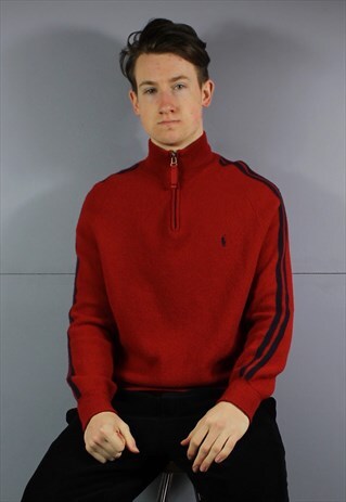 VINTAGE POLO RALPH LAUREN WOOL 1/4 ZIP SWEATSHIRT IN ORANGE