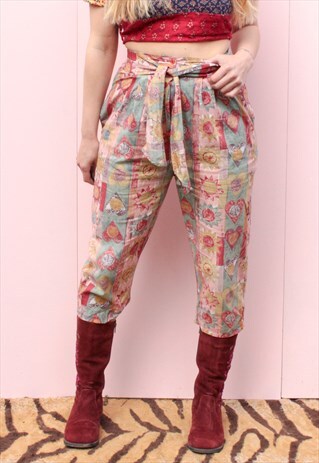 VINTAGE SUN FLORAL FESTIVAL PRINT CROPPED TROUSERS