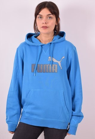 PUMA WOMENS VINTAGE HOODIE JUMPER MEDIUM BLUE 90S