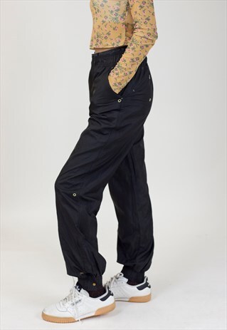 VINTAGE 90S PUMA BLACK SHELL TRACKSUIT BOTTOMS