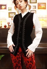 Vintage 90s Embellished Velvet Waistcoat in Black