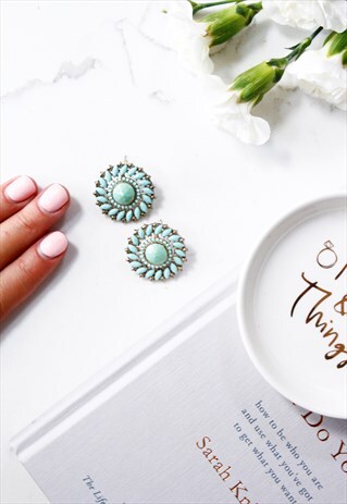 GOLD & TURQUOISE STONE STUD EARRINGS