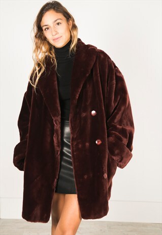 VINTAGE 80S FAUX FUR COAT / R0113