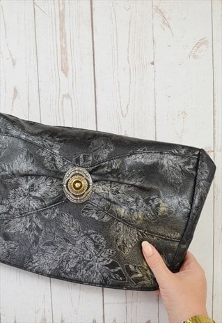 VINTAGE JACQUARD SHOULDER BAG SILVER BROOCH CLUTCH PURSE