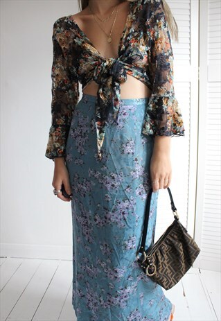VINTAGE 90S BLUE FLORAL FULL LENGTH SKIRT