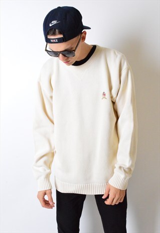 VINTAGE 90S CREAM WHITE KNIT TOMMY HILFIGER JUMPER