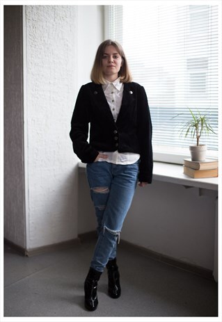 VINTAGE 60'S BLACK VELVET CROPPED JACKET
