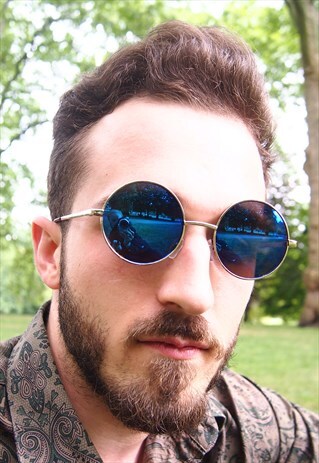 BLUE TINTED CIRCLE SUNGLASSES