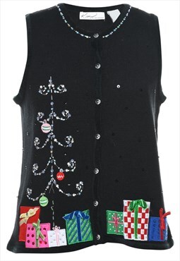 Vintage Beyond Retro Black Christmas Vest - M
