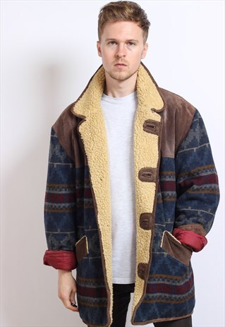 VINTAGE AZTEC NAVAJO FLEECE LINED JACKET