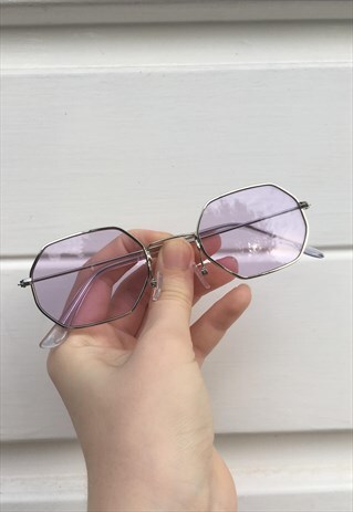 WOMENS VINTAGE JOHN LENNON STYLE PURPLE HEXAGONAL SUNGLASSES