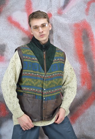 VINTAGE MULTICOLOUR LEATHER 80'S GILET