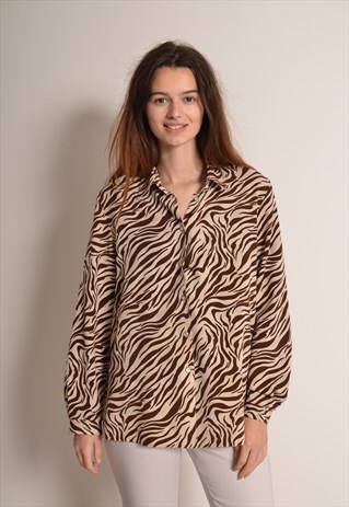 VINTAGE 80S ANIMAL TIGER PRINT SHIRT BLOUSE