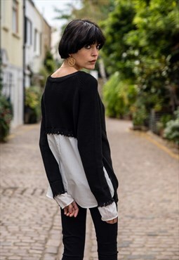 Long Sleeve Jumper with Shirt Cuffs and Back in Black