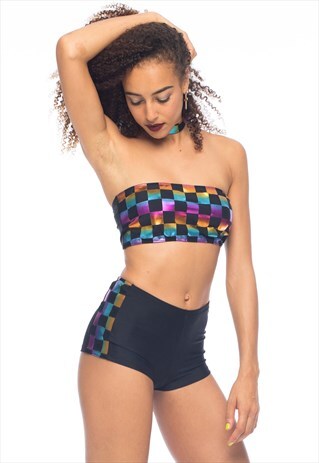 RAINBOW FOIL CHECK PRINT BLACK FESTIVAL BANDEAU