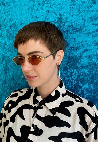 SMALL 90S STYLE OVAL SUNGLASSES - SEPIA