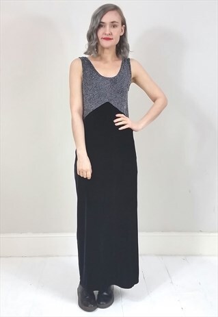 VINTAGE 90'S SILVER METALLIC THREAD AND VELVET MAXI DRESS