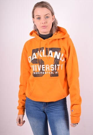 CHAMPION WOMENS VINTAGE HOODIE JUMPER SMALL YELLOW 90S