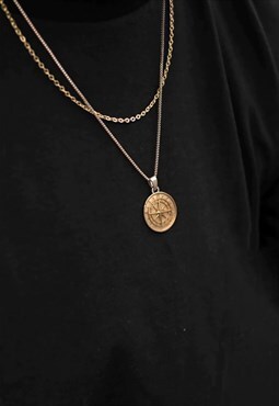 54 Floral 24" Compass Pendant Necklace Chain - Gold