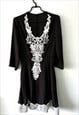 RETRO MIDI BLACK DRESS WITH WHITE LACE - MEDIUM